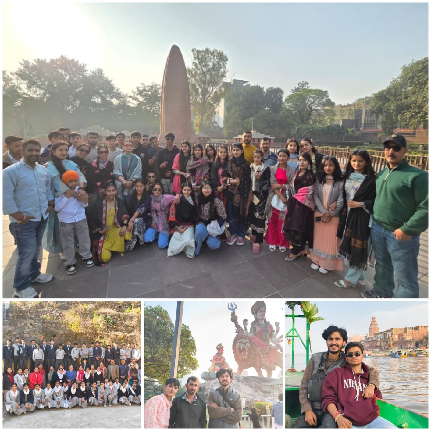 School students on an educational group tour exploring a heritage destination in North India